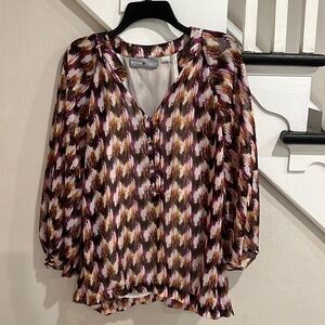 Women’s s Multi Color Sheer Long Sleeve Blouse Size 14/16